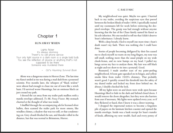 First two Main Body pages of "Don't Date the Haunted: A Haunted Romantic Comedy," by C. Rae D'Arc