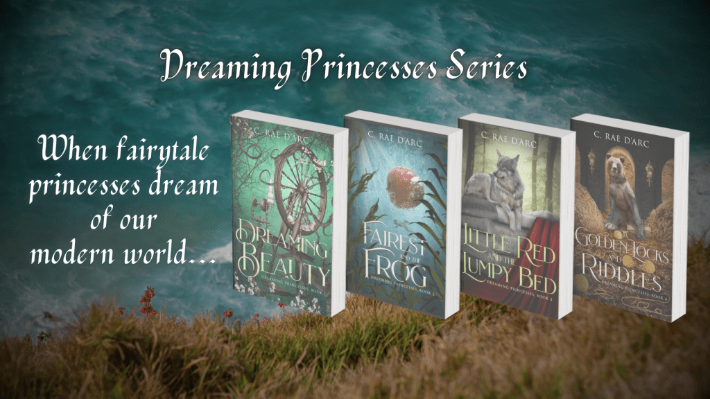First four books of the Dreaming Princesses book series with a caption: When fairytale princesses dream of our modern world.